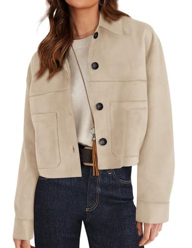 PRETTYGARDEN Women's Faux Suede Shacket Jackets Lightweight Cropped Coats | Amazon (US)