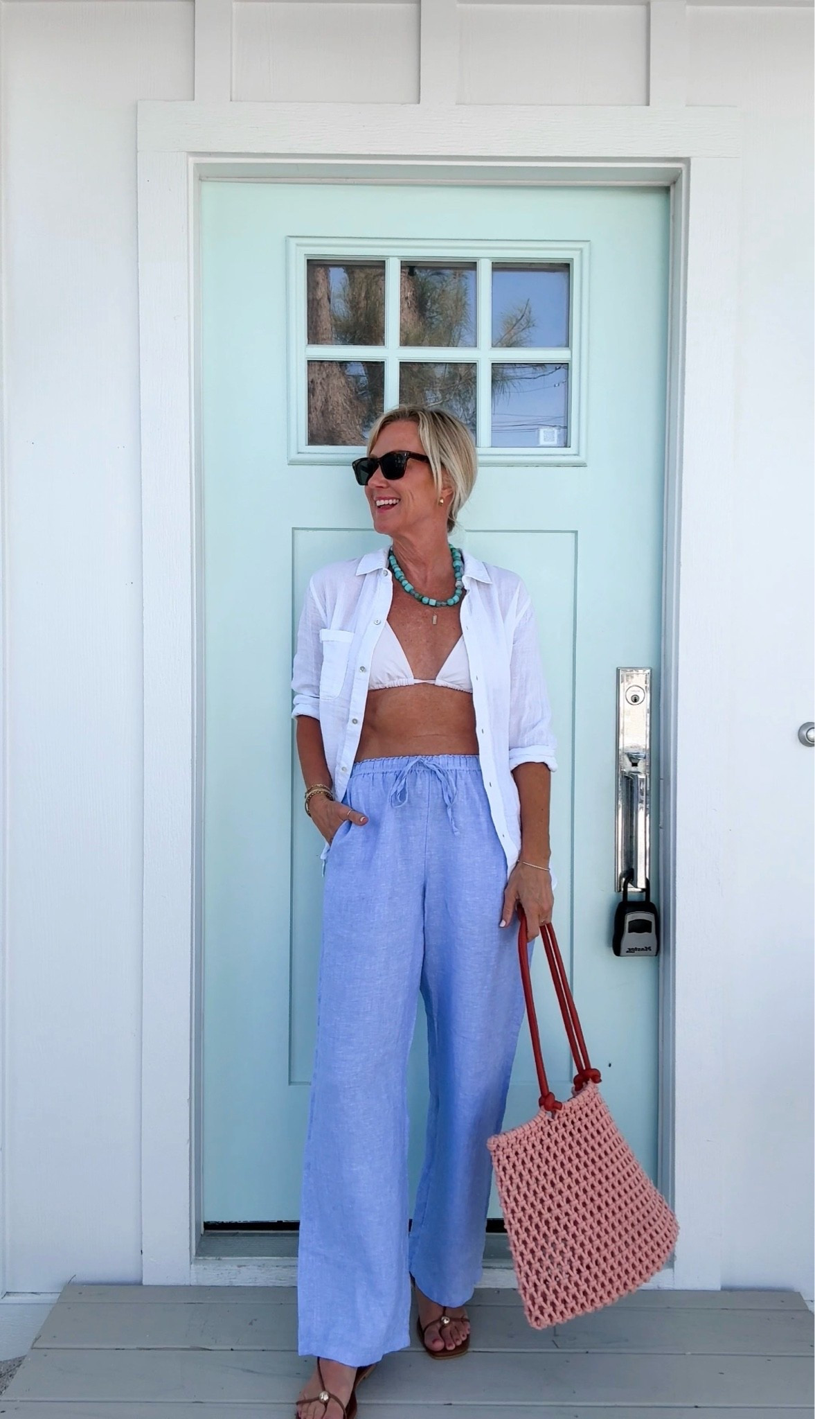 Love how these pants can be styled so many different ways! The perfect beach coverup. 
Top: Small
Pants: XS
Swim: Small

#LTKootd #LTKOver40 #LTKSeasonal