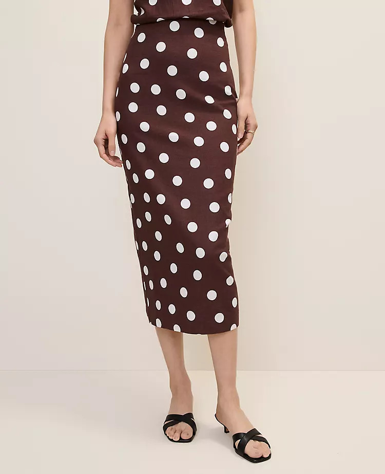 Polka Dot Midi Pencil Skirt in Linen Blend | Ann Taylor
