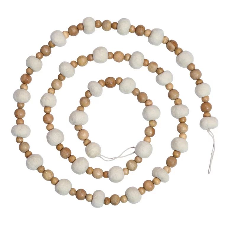 Natural and White Beaded Christmas Garland, 6', by Holiday Time | Walmart (US)