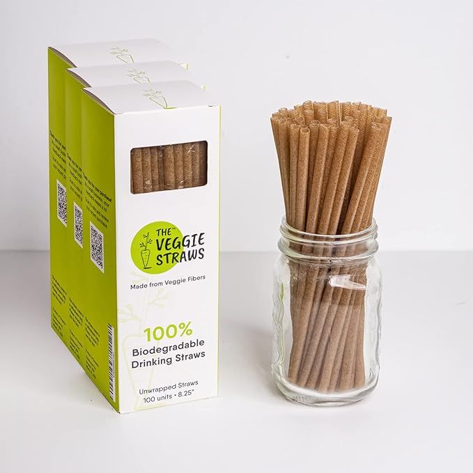 100% Biodegradable Eco-Friendly Unwrapped Straws, 300ct – 8.25"H, Made of Vegetable Fibers | Amazon (US)