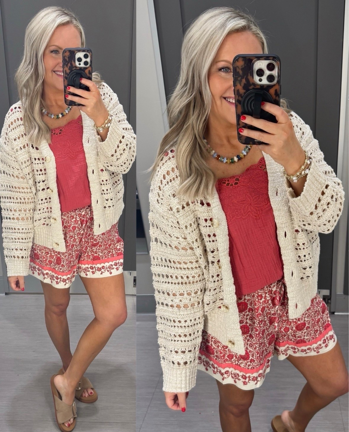 Trending! This outfit feels like summer in the best way. The lightweight tank and printed shorts are such a cute combination, and the crochet cardigan is perfect for chilly restaurants, travel days, or cool evenings by the water. It is an easy outfit that looks put together without trying too hard.

Wearing S in tops and shorts 

summer outfit, crochet cardigan, printed shorts, vacation outfit, resort wear, casual summer style, lightweight layers, beach vacation look, vacation fashion, everyday summer outfit, travel style, coastal chic, lovelylifestyling

#LTKSeasonal #LTKTravel #LTKootd