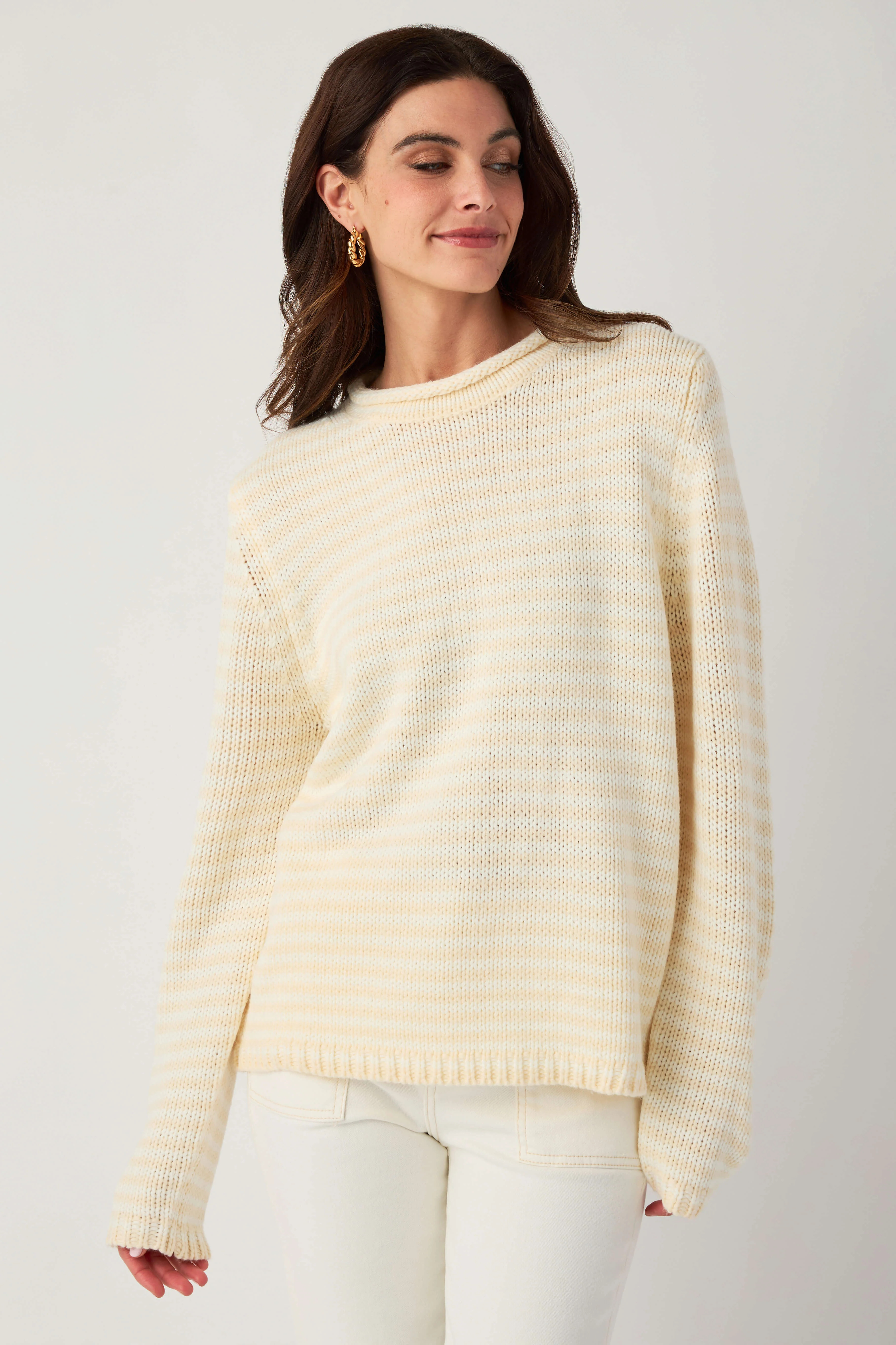 Creamon Rollneck Stripe Knit Sweater | Social Threads