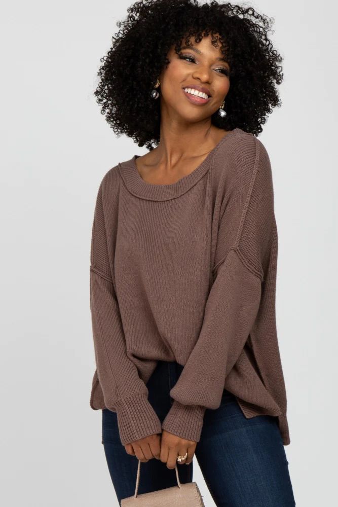 Brown Exposed Seam Side Slit Sweater | PinkBlush Maternity