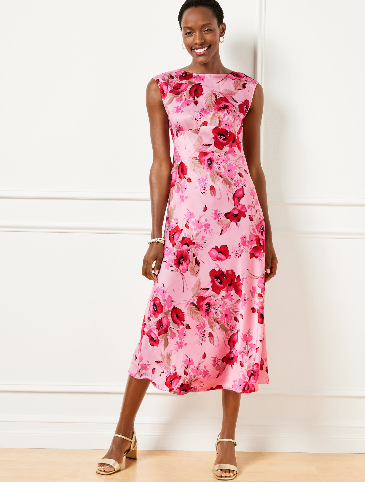 Satin Midi Dress - Watercolor Bouquets | Talbots