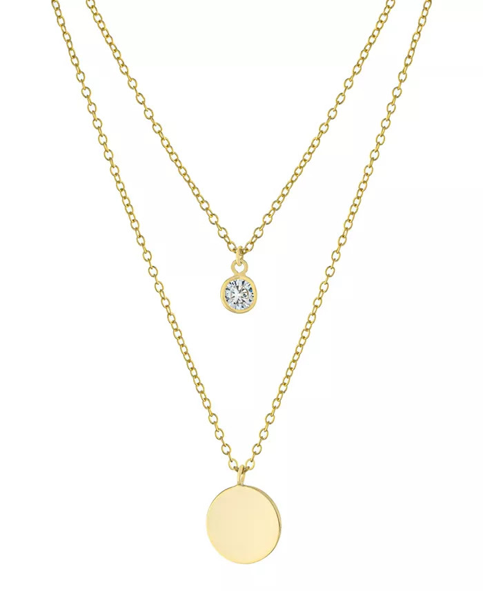 Double Layered 16" + 2" Cubic Zirconia Solitaire and 10mm Disc Chain Necklace in Gold Over Sterli... | Macys (US)