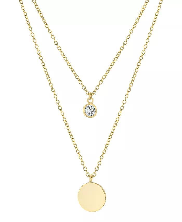 Double Layered 16" + 2" Cubic Zirconia Solitaire and 10mm Disc Chain Necklace in Gold Over Sterli... | Macys (US)