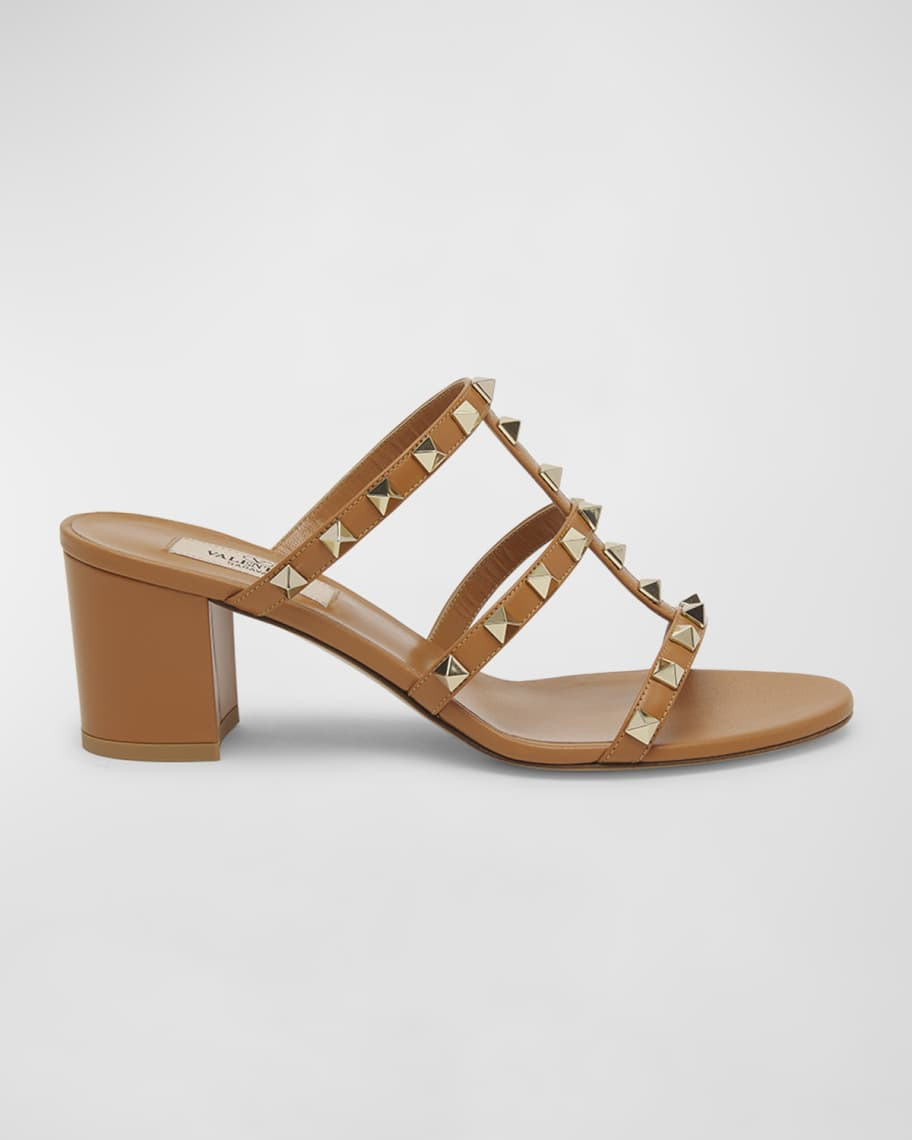 Rockstud Caged Block-Heel Slide Sandals | Neiman Marcus