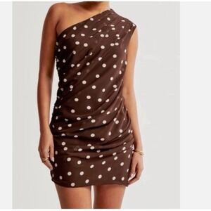 Abercrombie & Fitch One-Shoulder Off Shoulder Brown Chocolate Polka Dot Dress MT | Poshmark