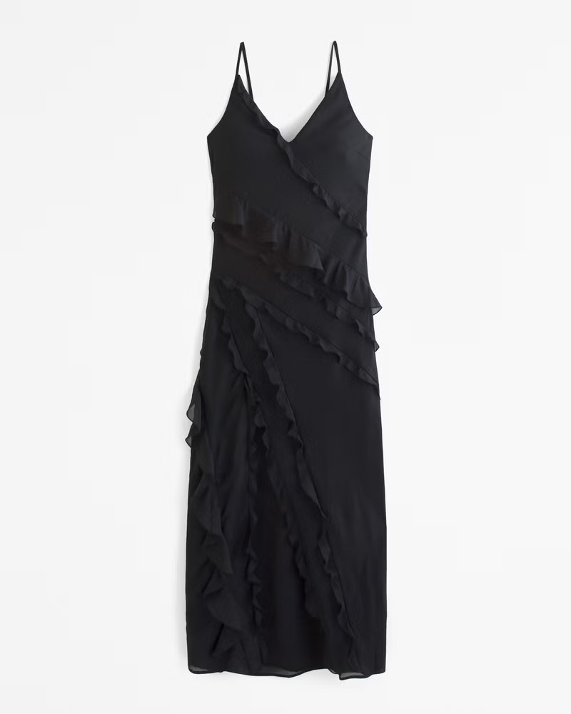 Abercrombie & Fitch Women's Draped Ruffle Maxi Dress in Black - Size XXS PETITE | Abercrombie & Fitch (US)
