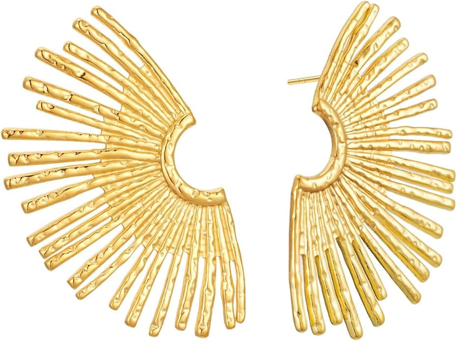 Chunky Gold Sun Earrings for Women, Trendy Sunburst Statement Drop Dangle Earring Hypoallergenic ... | Amazon (US)