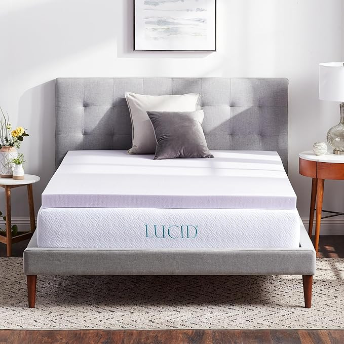 Lucid 3 Inch Lavender Memory Foam Mattress Topper, Queen Size – Essential Oil Infusion – Deep... | Amazon (US)