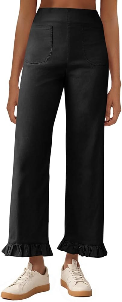 Cicy Bell Womens Wide Leg Capris Pants Casual High Waisted Ruffle Hem Zipper Loose Fit Trousers w... | Amazon (US)