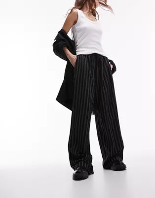 Topshop stripe draw cord waist wide leg sweatpants in black | ASOS | ASOS (Global)