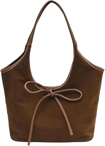 Bow Suede Tote Bag for Women - Brown Burgundy Work Hobo Handbags with Bow | Amazon (US)