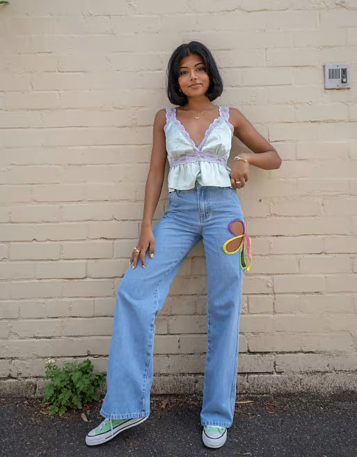 Labelrail x Pose and Repeat cami top in satin with contrast lace straps | ASOS (Global)