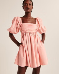 Ruched Bodice Puff Sleeve Mini Dress | Abercrombie & Fitch (US)