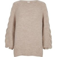 River Island Pull à maille torsadée marron clair et manches bouffantes | River Island FR