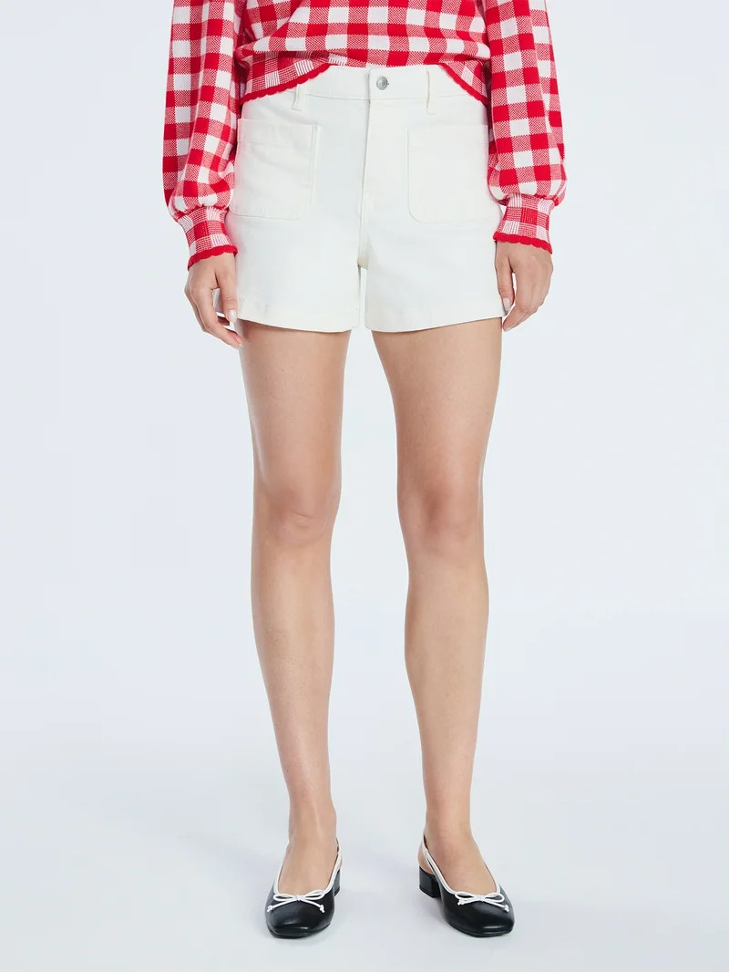 Free Assembly Women's and Women's Plus Patch Pocket Denim Shorts, 4" Inseam, Sizes 0-28W | Walmart (US)