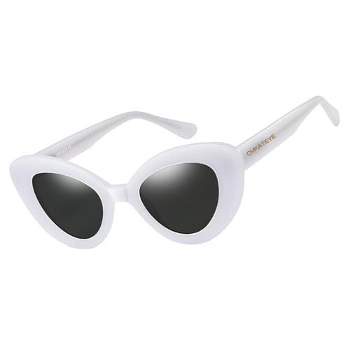 GMKATEYE Retro White Cat Eye Sunglasses for Women, UV 400 Protection Trendy Cute Cateye Sun Glasses Womens 70S 80S 90S Stylish Shades for Party Holiday Driving | Amazon (US)