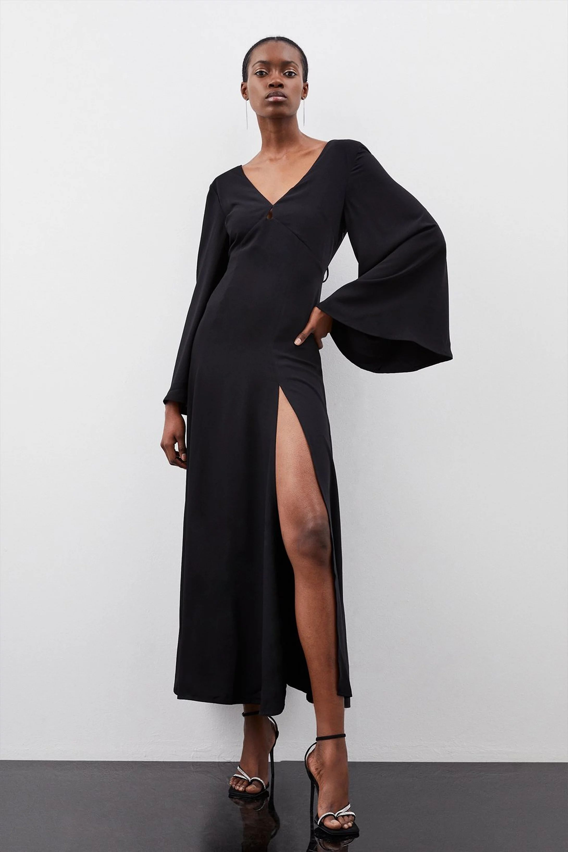 Kimono Sleeve Woven High Low Maxi Dress | Karen Millen US