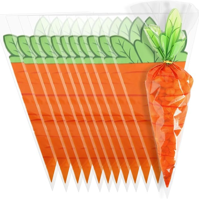 50 PCS Carrot Snack bags with Ties Easter Cone Shaped Cellophane Bags for Treats Candy Popcorn Co... | Amazon (US)