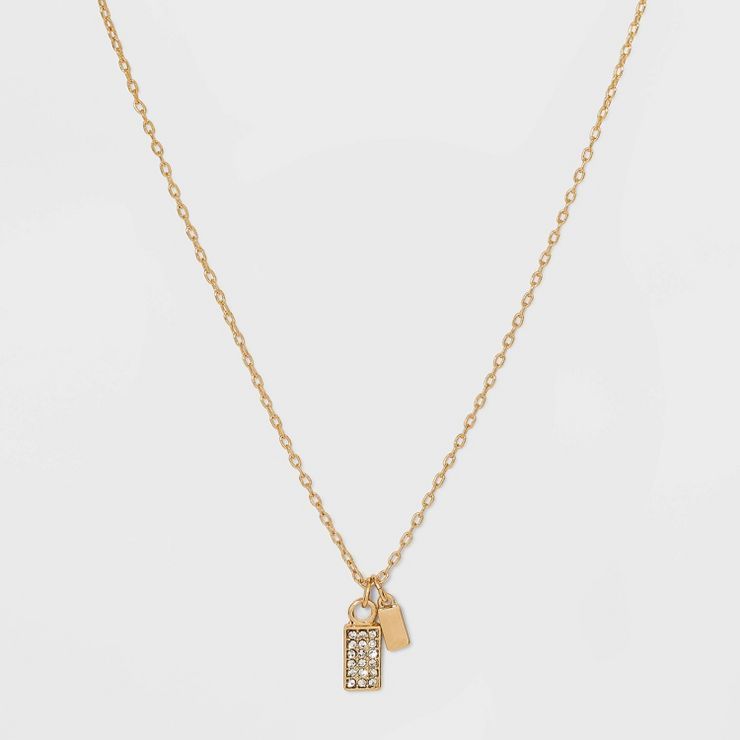 Stone and Square Charm Pendant Necklace - A New Day™ Gold | Target