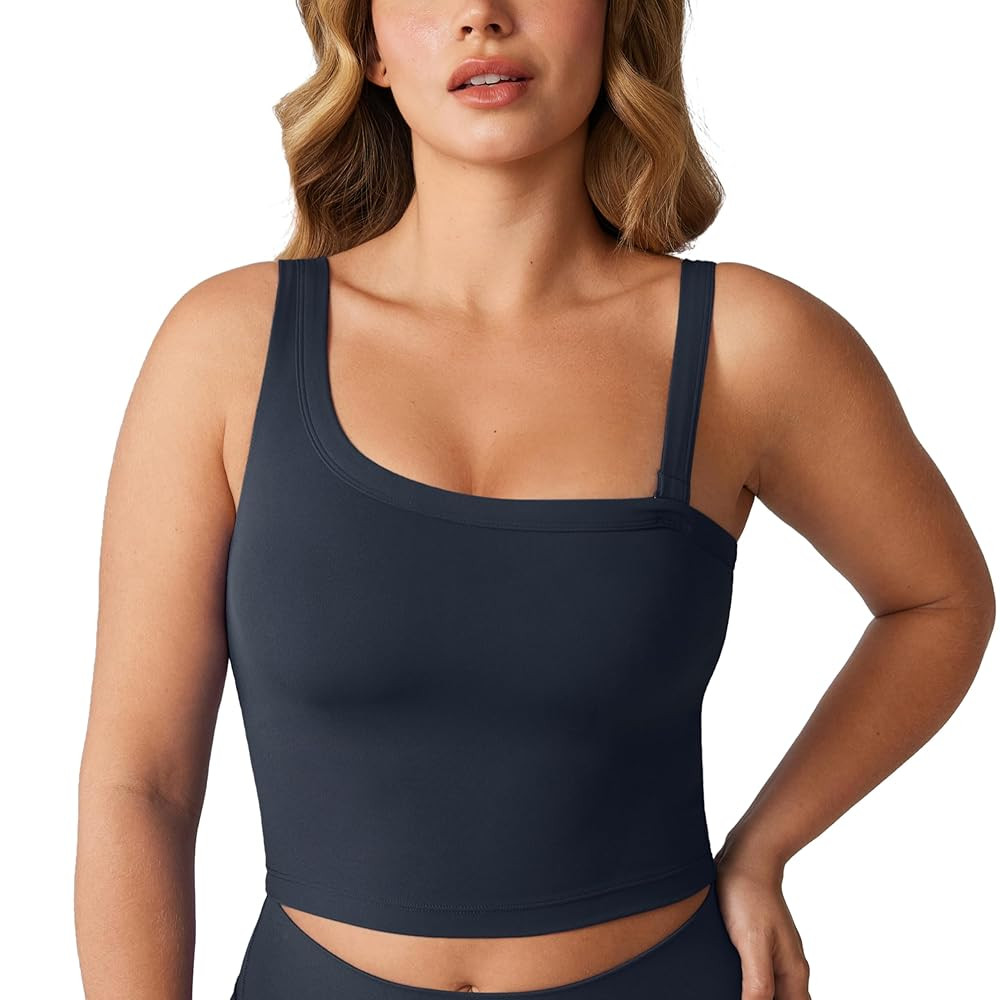Hugcurve Detachable Shoulder Strap Longline Sports Bra for Women One Shoulder Workout Tank Crop T... | Amazon (US)