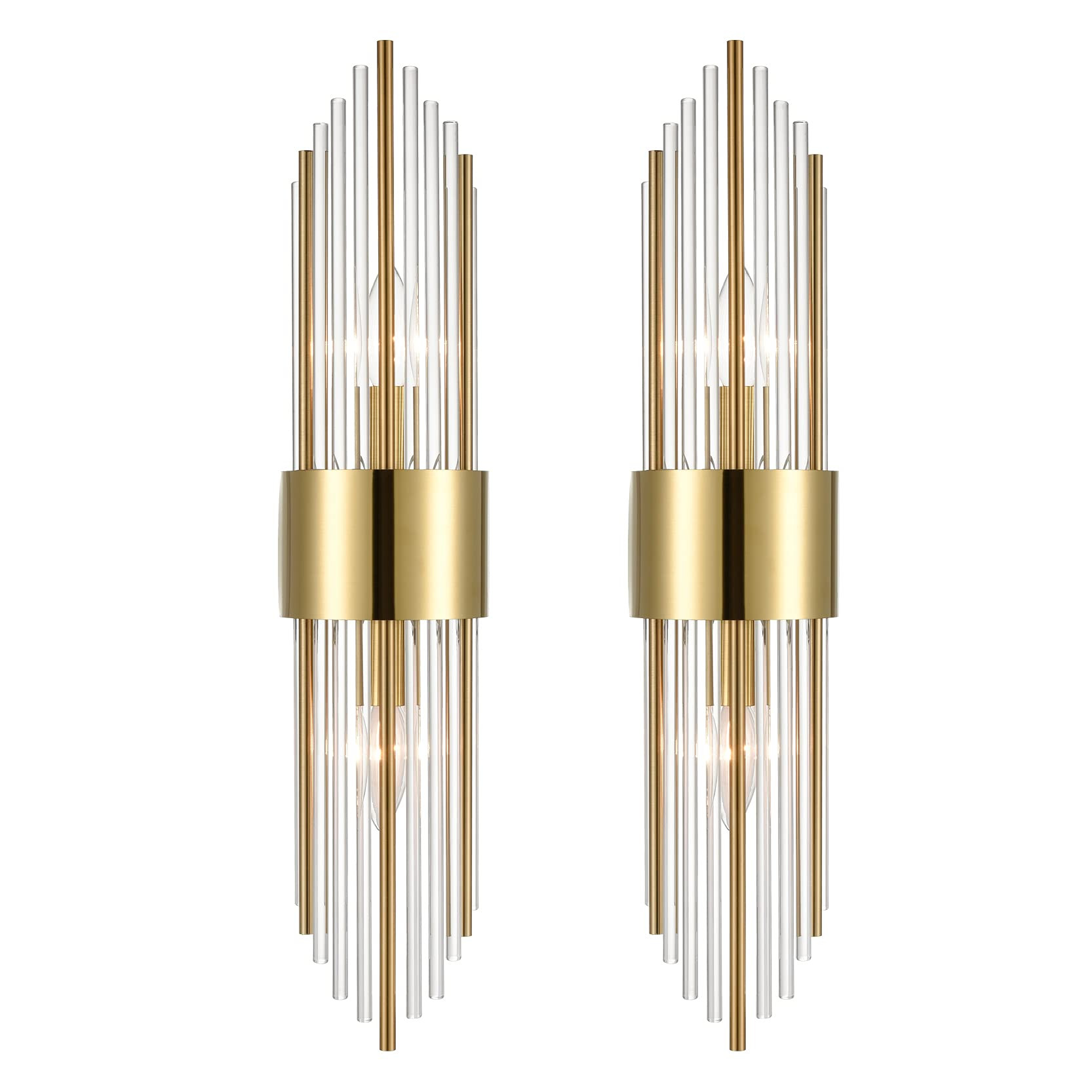 2-Light Modern Brushed Titanium Gold Wall Sconce with Clear Glass Crystal Luxury Wall Light Fixtu... | Amazon (US)