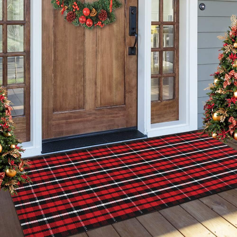 Tiffasea Buffalo Plaid Door Mat 2x4ft Cotton Checked Rug,Christmas Farmhouse Red and Black Outdoo... | Amazon (US)