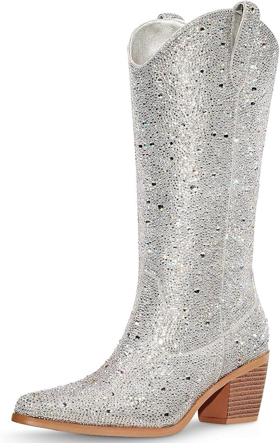 Lumeheel Rhinestone Cowboy Boots for Women - Sparkly Cowgirl Boots Wide Calf Glitter Bling Women'... | Amazon (US)