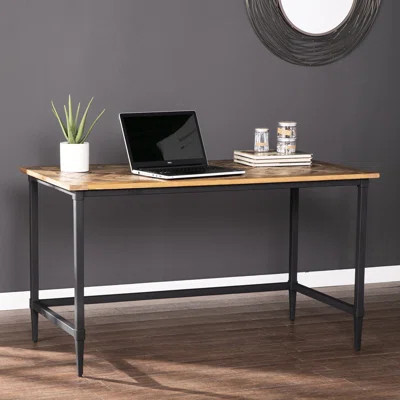 Reclaimed Wood Office Desk With Contemporary Black Metal Base Rustic Solid Leg Detail And A Touch | Wayfair North America