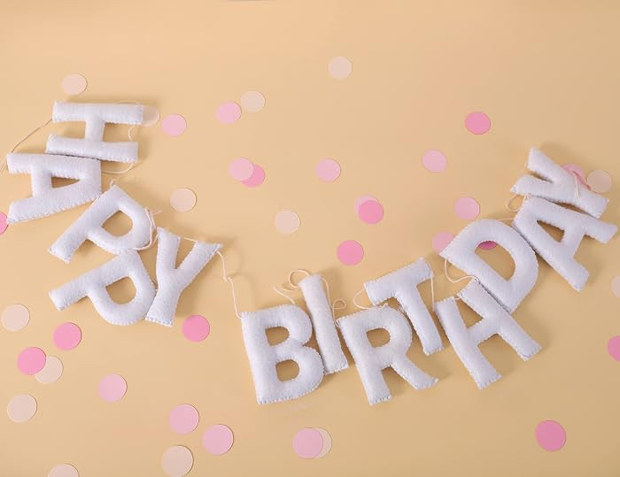 White Happy Birthday Banner Felt Garland - Happy Birthday Banner Decoration | Amazon (US)