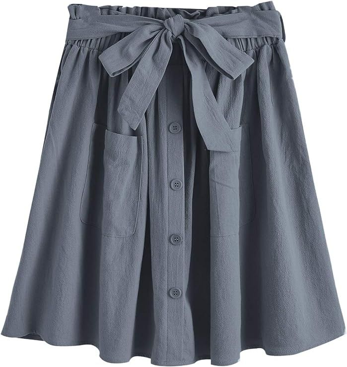 SheIn Women's Casual Self Tie Waist Frill Double Pocket Short Skirt | Amazon (US)