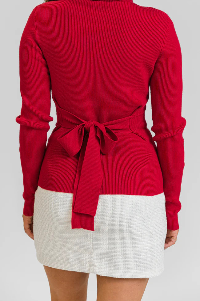 I Remember Everything Red Tie Back Turtleneck Sweater | Pink Lily
