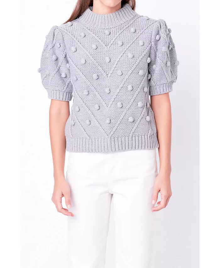 English Factory Women's Pom Pom Puff Sleeve Sweater - Macy's | Macy's