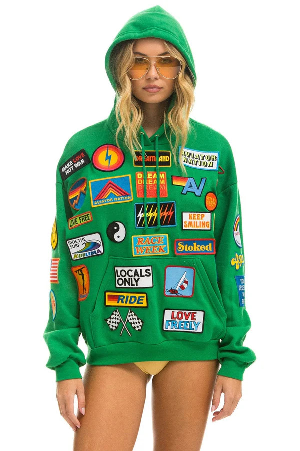 VINTAGE PATCH RELAXED PULLOVER HOODIE- KELLY GREEN | Aviator Nation