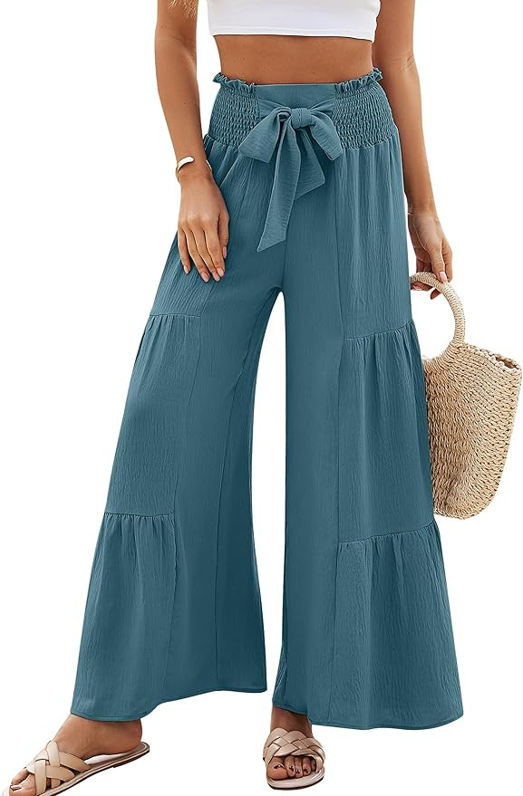 Blooming Jelly Women Linen Pants Summer Vacation Outfits Wide Leg High Waisted Pants Palazzo Flow... | Amazon (US)