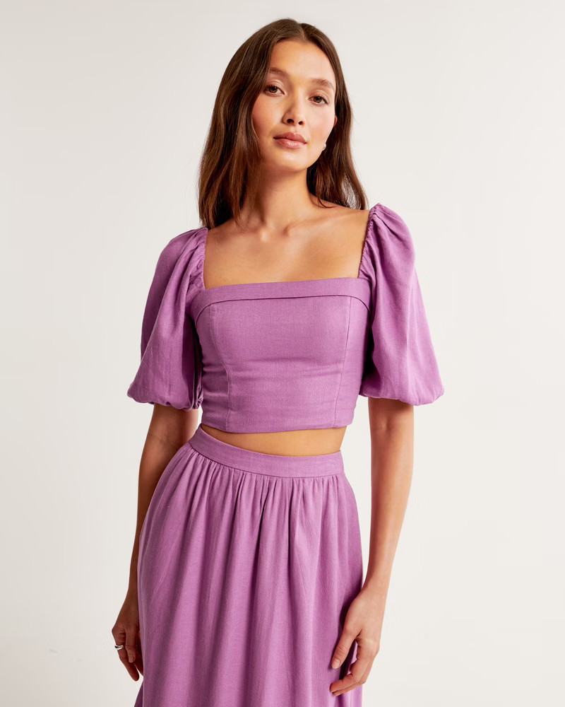 Women's Linen-Blend Puff Sleeve Set Top | Women's New Arrivals | Abercrombie.com | Abercrombie & Fitch (US)