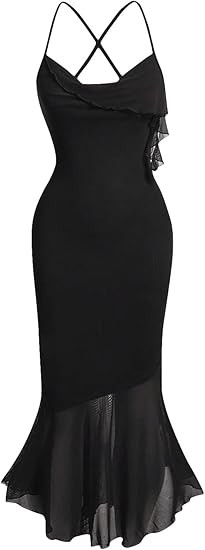 SweatyRocks Women's Criss Cross Spaghetti Strap Cami Dress Mesh Sleeveless Party Midi Dresses | Amazon (US)