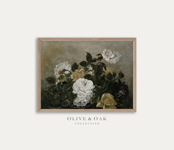 Neutral Flower Still Life / Vintage Roses Painting PRINTABLE / - Etsy | Etsy (US)