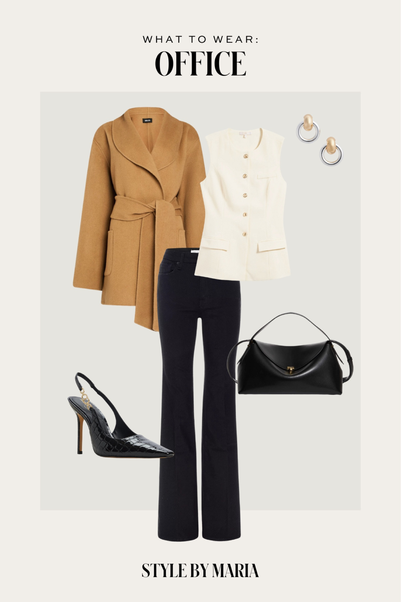 Winter work outfit 
Jenny bird earrings
Seroya wrap coat
Wayf white vest
Slingback pumps 
Good American flared jeans 

#LTKSeasonal #LTKFindsUnder100 #LTKWorkwear