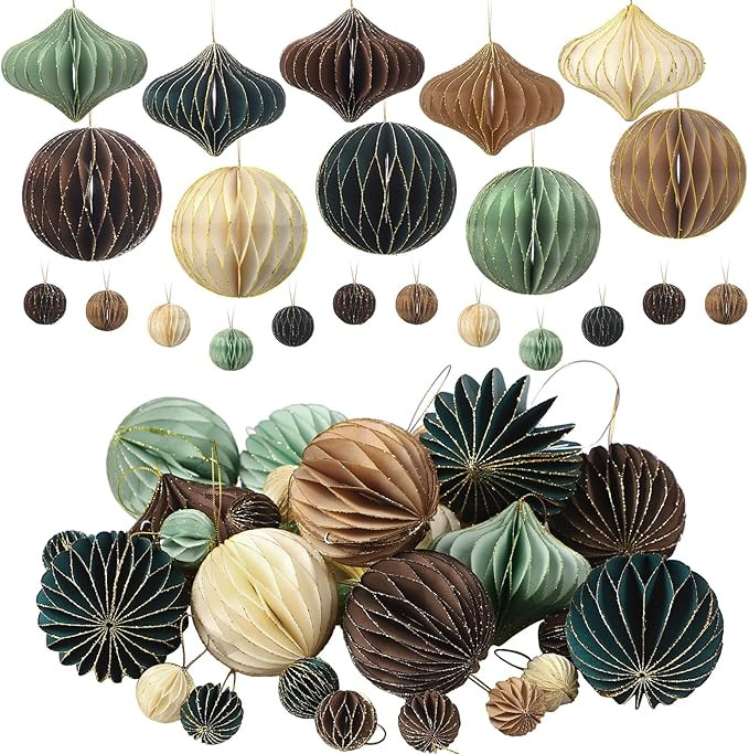 TecUnite 50 Pcs Glitter Christmas Party Decorations 3D Mini Glitter Edge Paper Honeycomb Ornament... | Amazon (US)