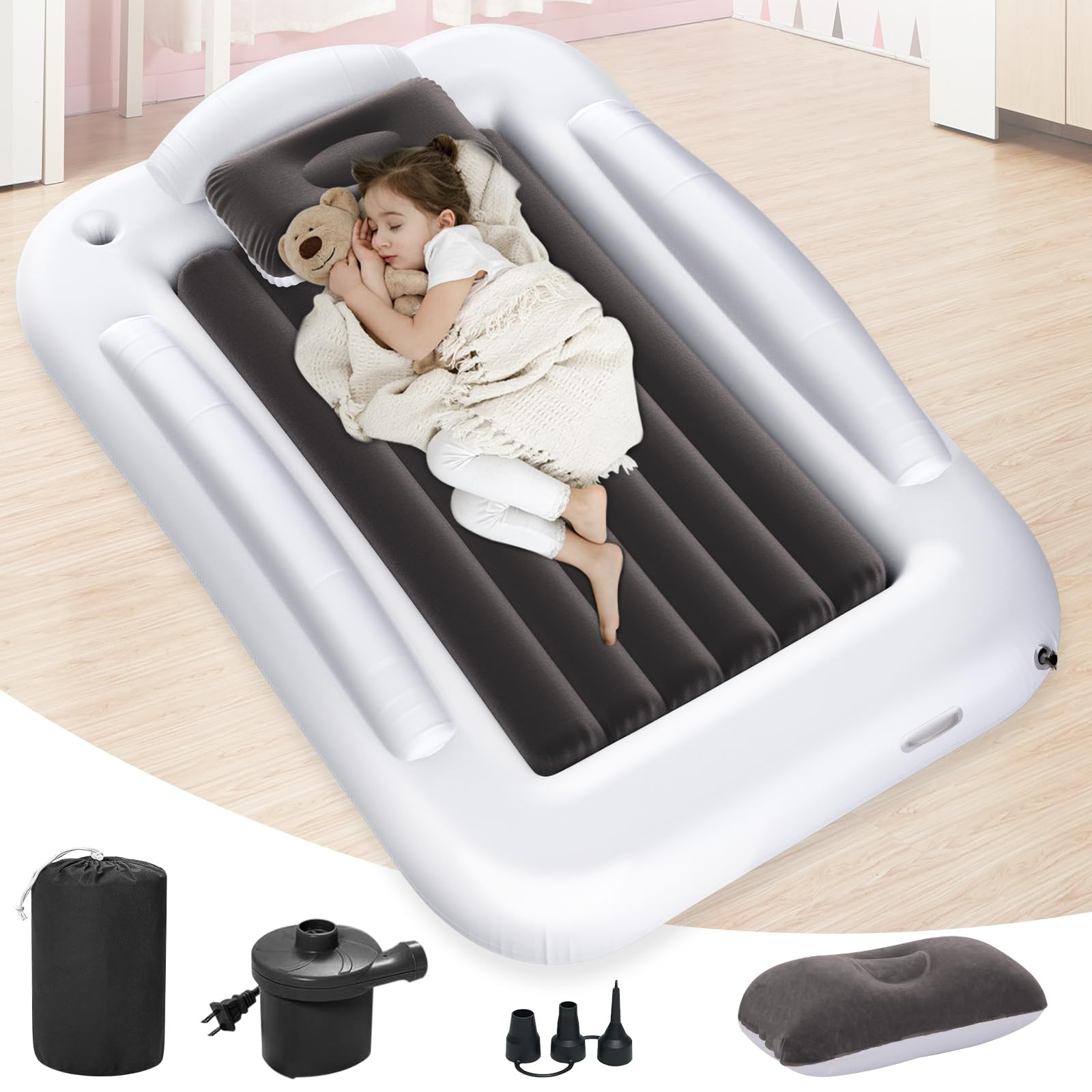 Inflatable Toddler Travel Bed - Portable Toddler Kids Travel Bed with Safety Sides Complete Kids ... | Amazon (US)
