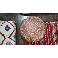 Stuffed Moroccan Leather Pouf, Pouf Ottoman, Handmade Floor Poof, Footstool, Ottoman Table, & Stools | Etsy (US)