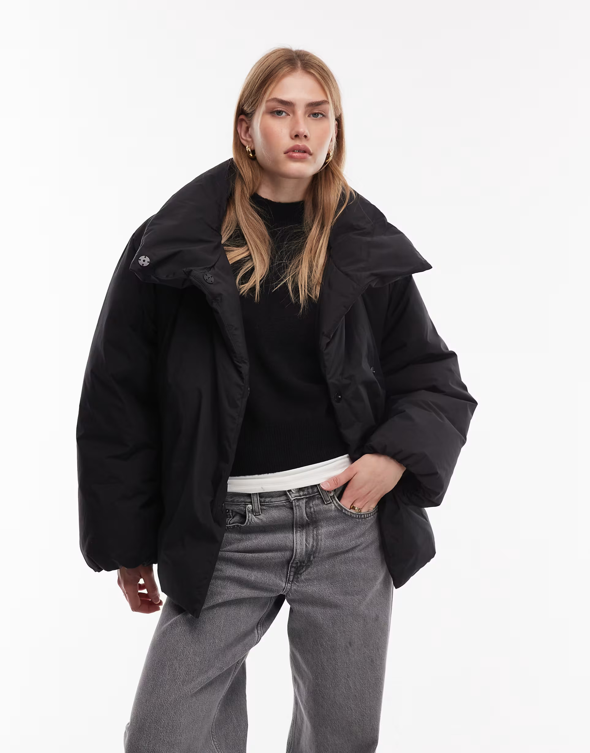 ARKET down puffer coat with clean padding in black | ASOS | ASOS (Global)