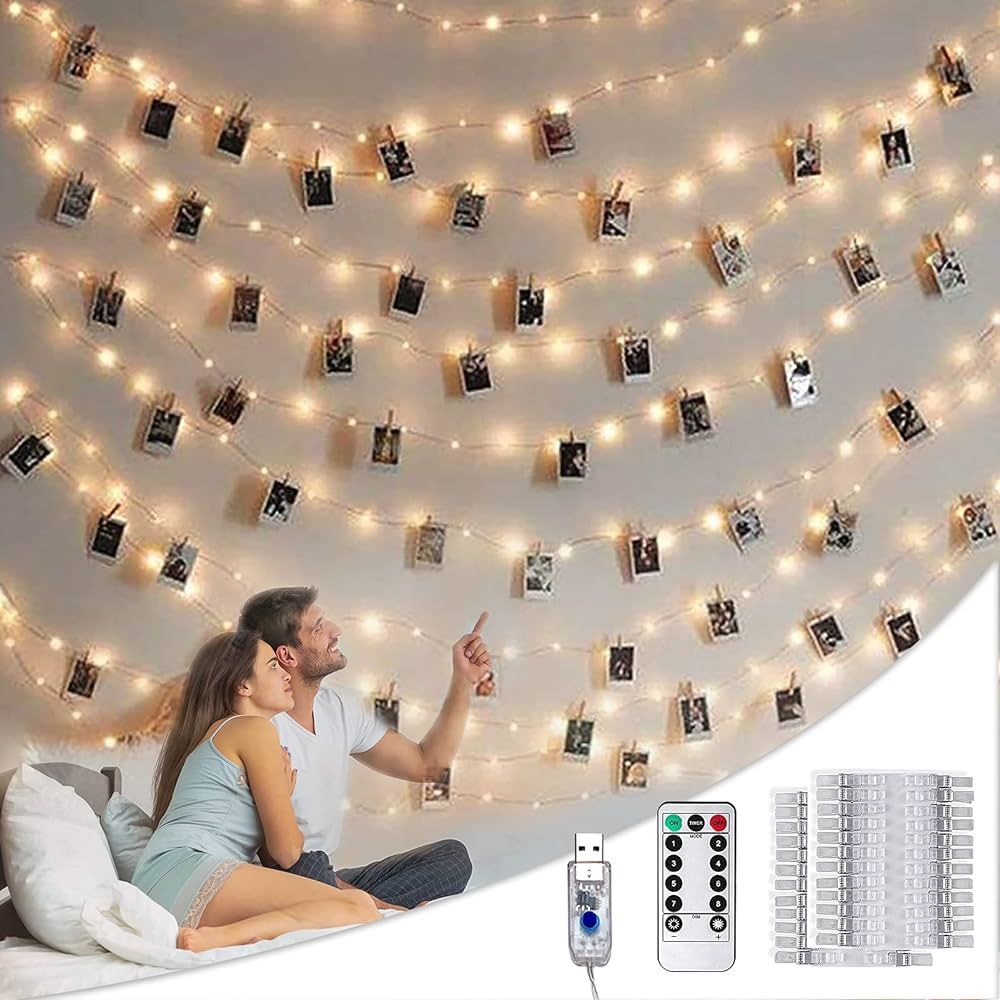 BRYUBR Photo Clip String Lights with Remote, 33FT 100 LED USB Powered Fairy Lights Picture Clips,... | Amazon (US)