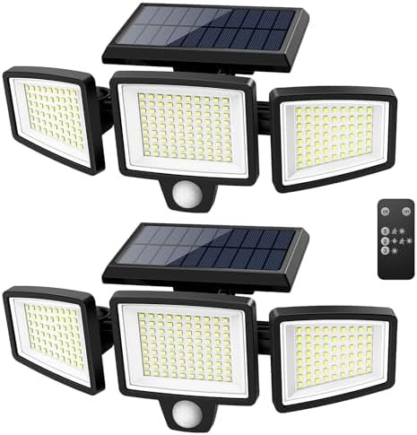 Tuffenough Solar Outdoor Lights 2500LM 210 LED Security Lights with Remote Control,3 Heads Motion... | Amazon (US)