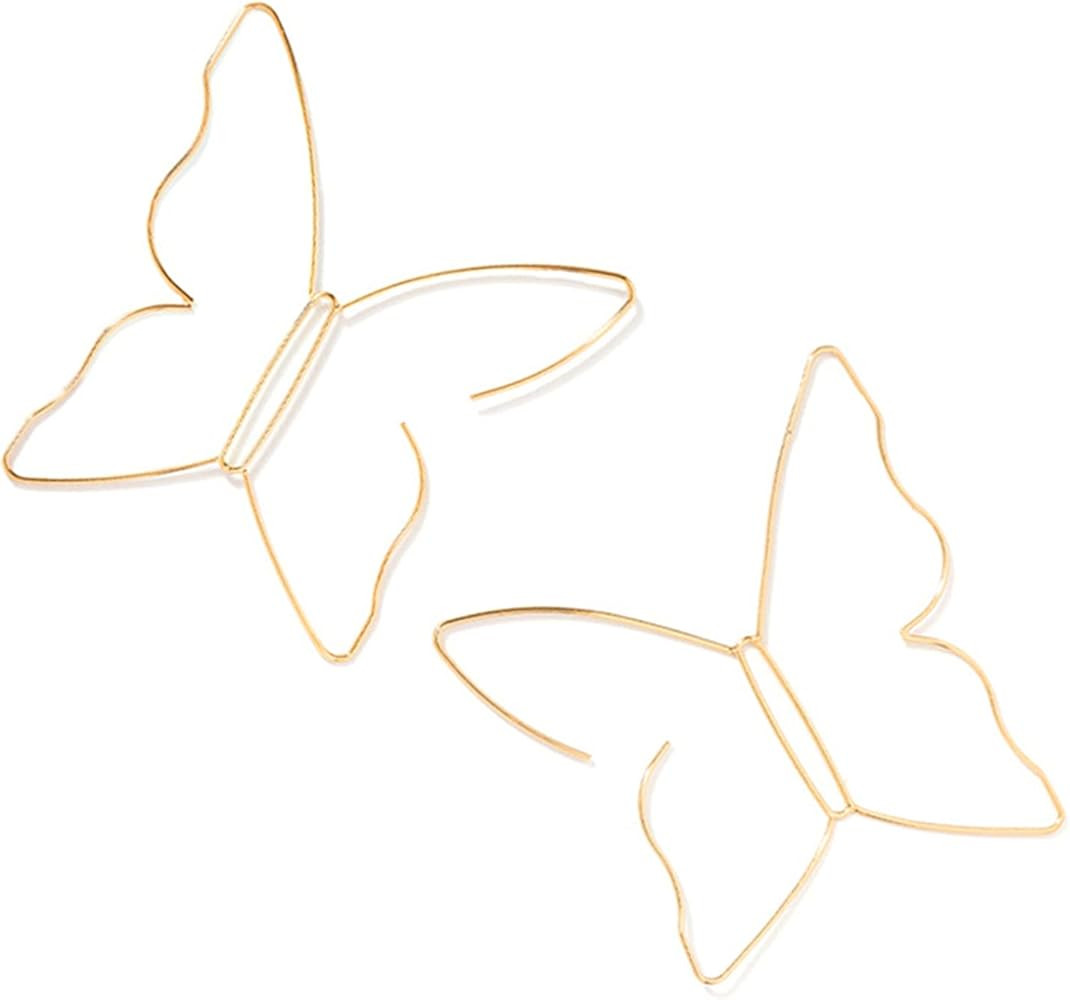 ANDPAI Unique Fashion Bohemian Gold Big Line Butterfly Earrings Tassels Long Chain Silver Monarch... | Amazon (US)