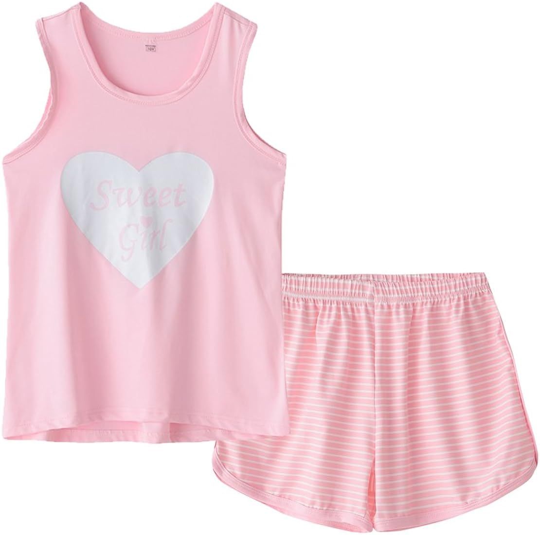 MyFav Big Kids Girls Sleeveless Sleepwears Hearts Shape Striped Pajama Nightgown | Amazon (US)